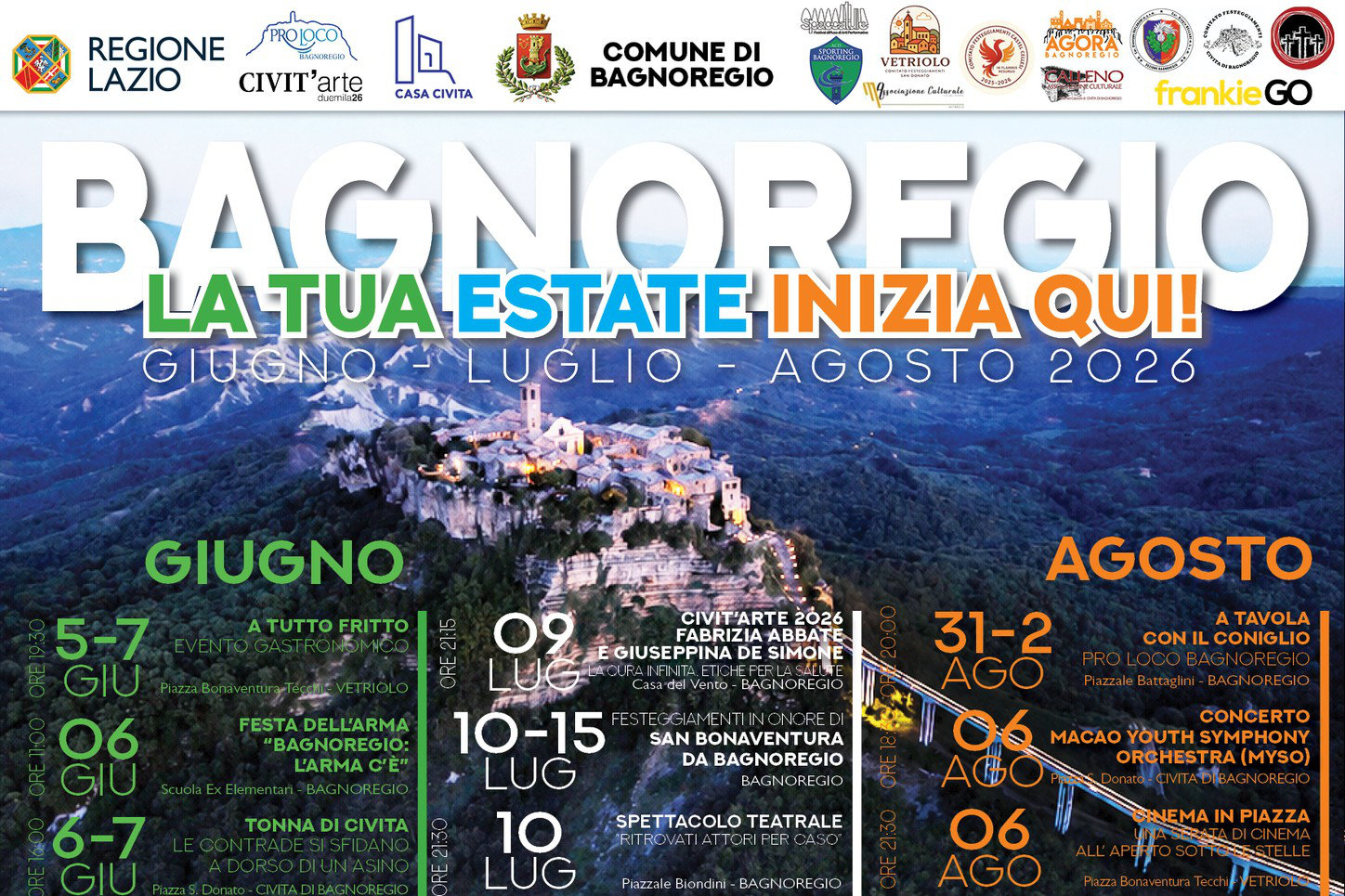 Bagnoregio – La tua estate inizia qui! (Giugno – Luglio – Agosto 2026)